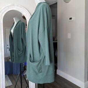 Pact Airplane Teal Open-Front Cardigan Size XS/S Organic Cotton Jacket